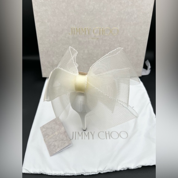 Jimmy Choo Aveline 100 High Heel Latte Bow Ankle Strap Open Toe Sandal NWB $1175 - Picture 8 of 17